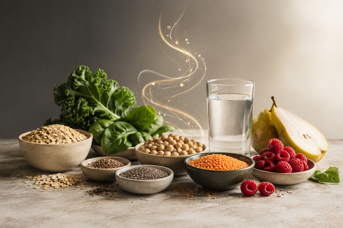Fibre-rich foods and water for a SlimPulse digestive health guide