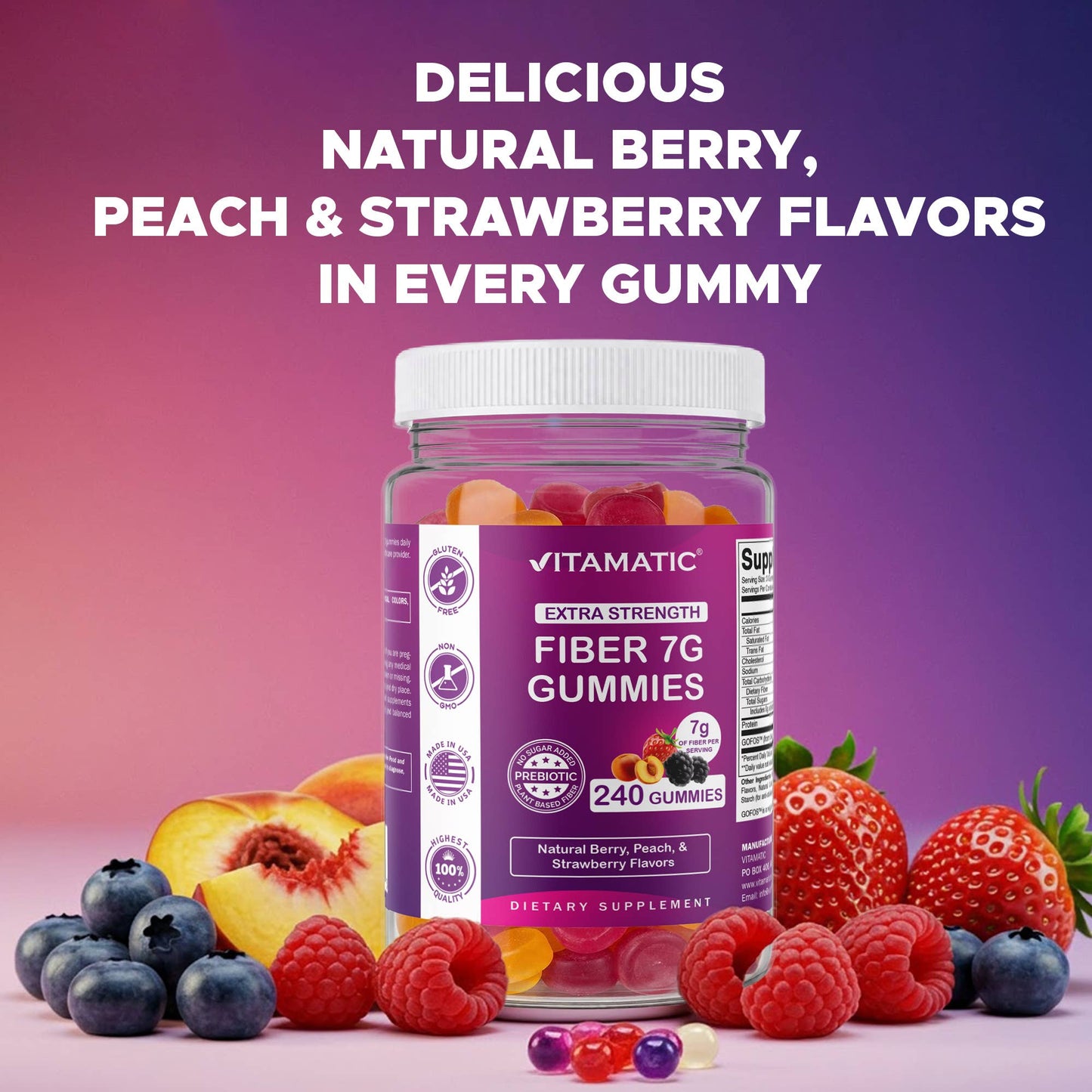 Vitamatic Fiber Gummies Digestive Health & Regularity | 240 Gummies