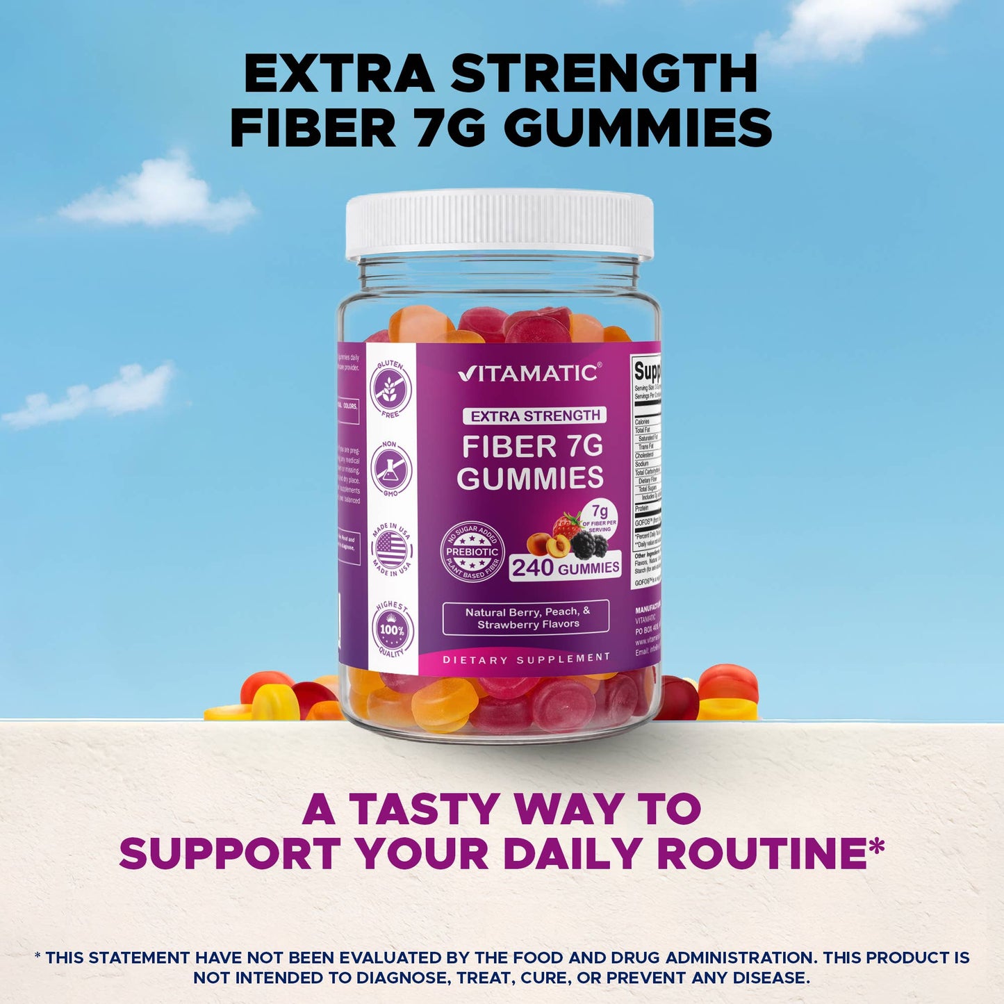 Vitamatic Fiber Gummies Digestive Health & Regularity | 240 Gummies
