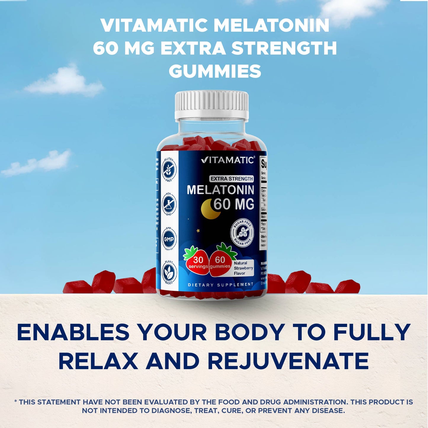 Vitamatic 60mg Melatonin | Sugar Free | Gummies | Vegan