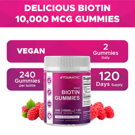 Vitamatic Biotin Gummies 10,000 mcg- 240 Vegan Gummies