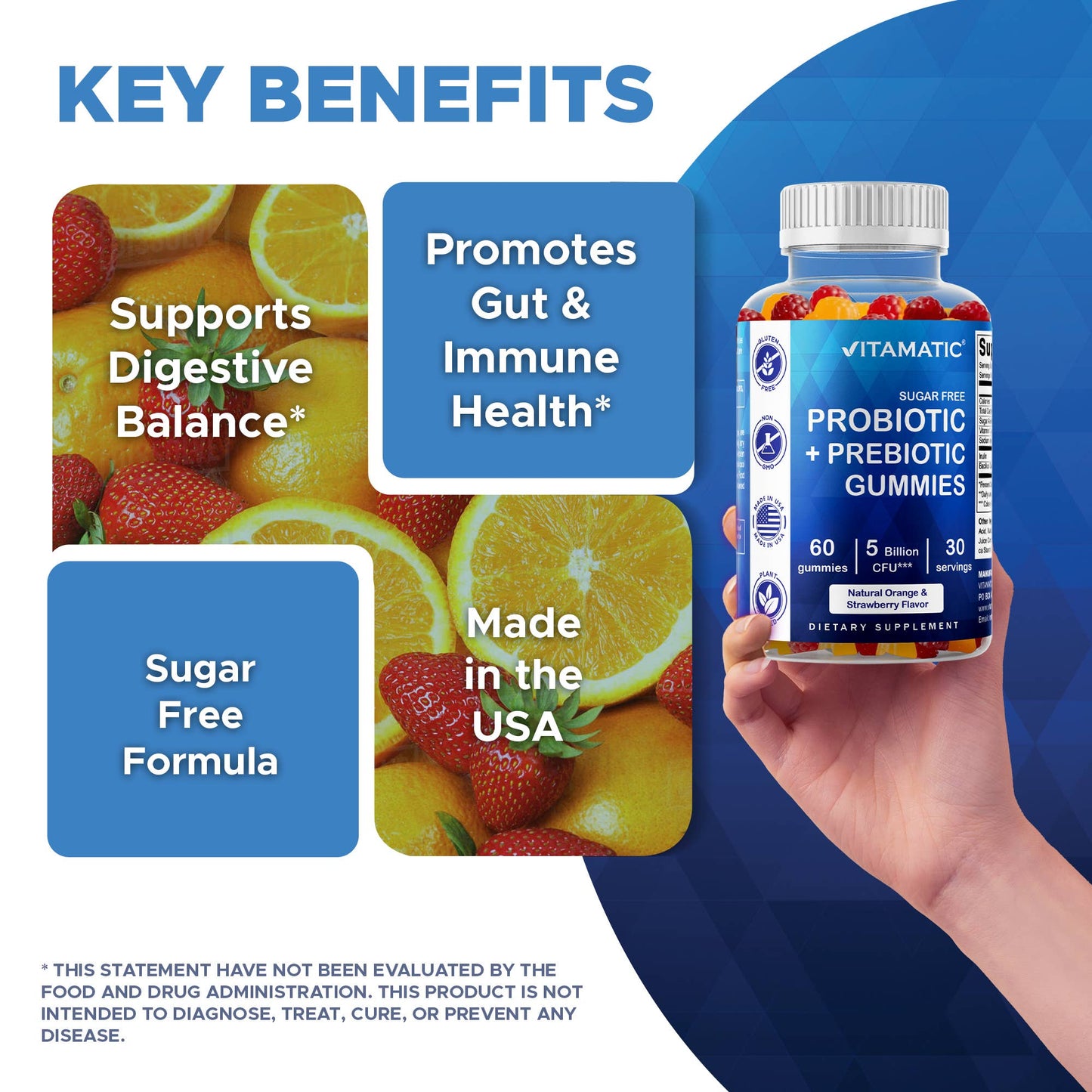 Vitamatic | Pre & Probiotic 5 Billion CFUs | 60 Vegan Gummies