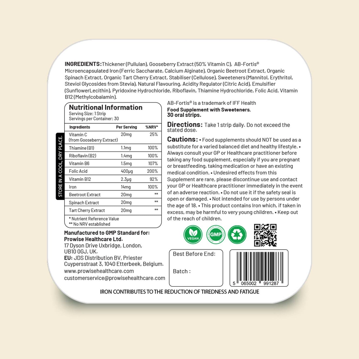 PROSTRIP®️ IRON+ AB-Fortis® 14mg 30 Oral Vegan Strips