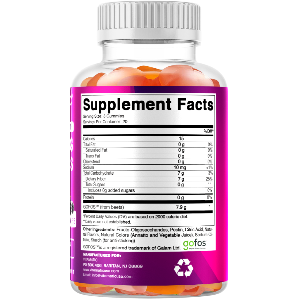 Vitamatic Prebiotic Fiber Gummies for Adults - 7G Fiber