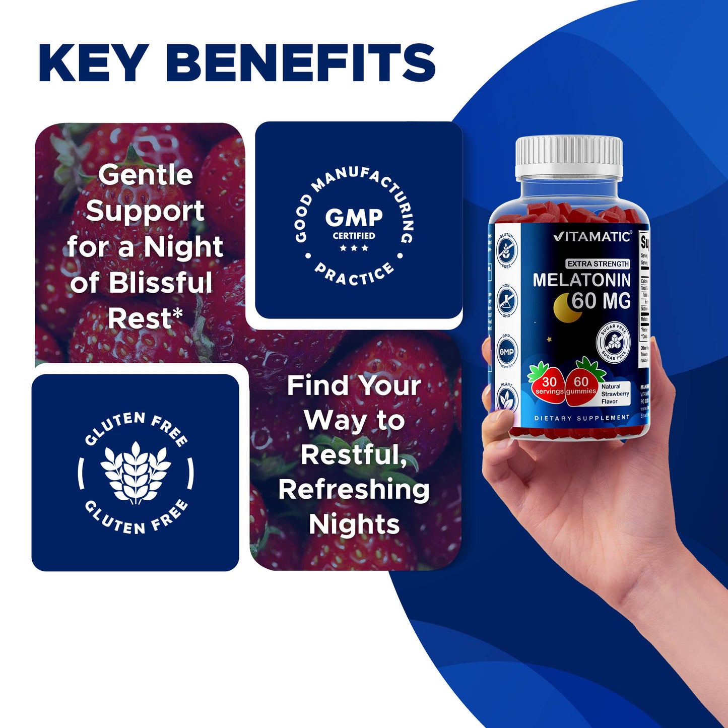 Vitamatic 60mg Melatonin | Sugar Free | Gummies | Vegan