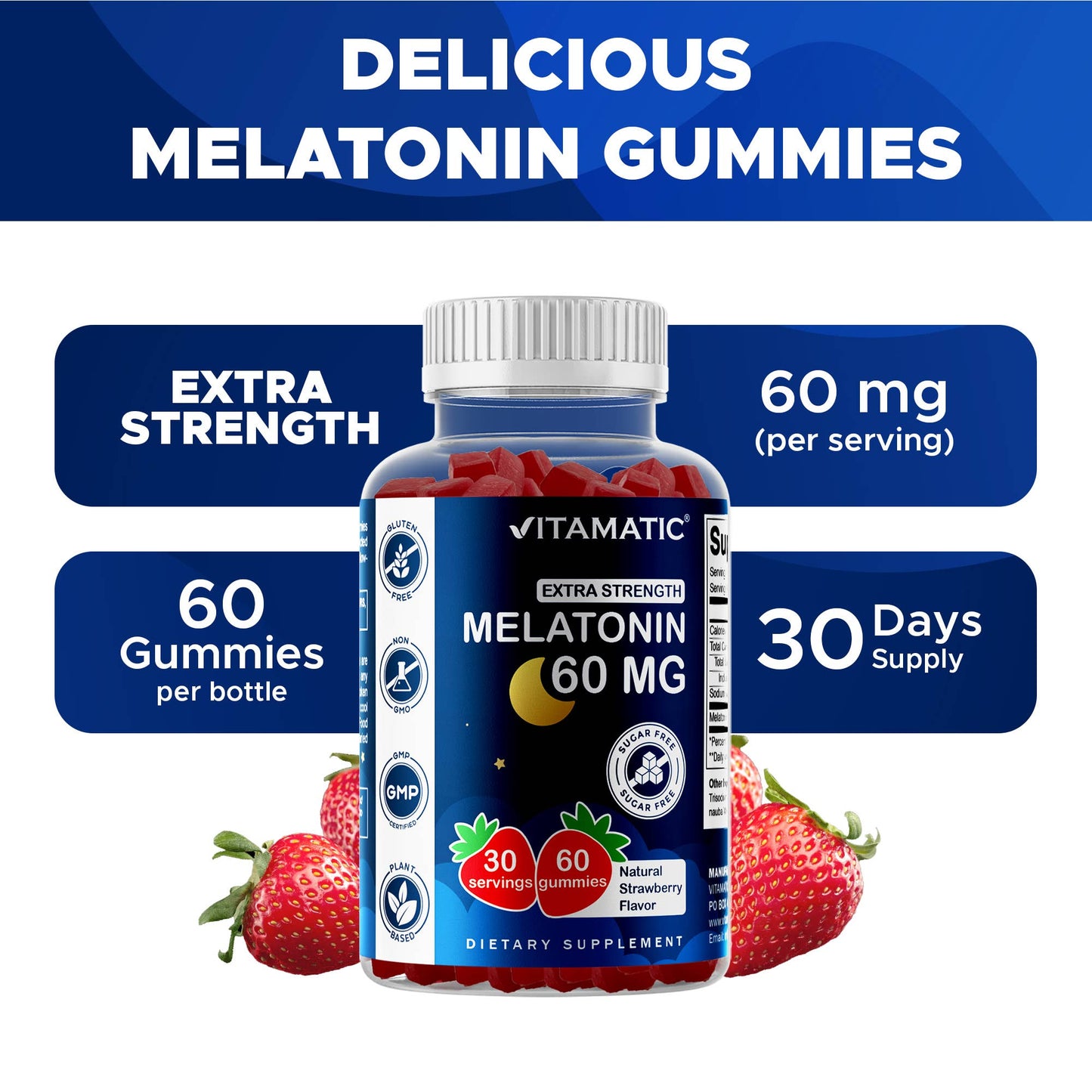Vitamatic 60mg Melatonin | Sugar Free | Gummies | Vegan