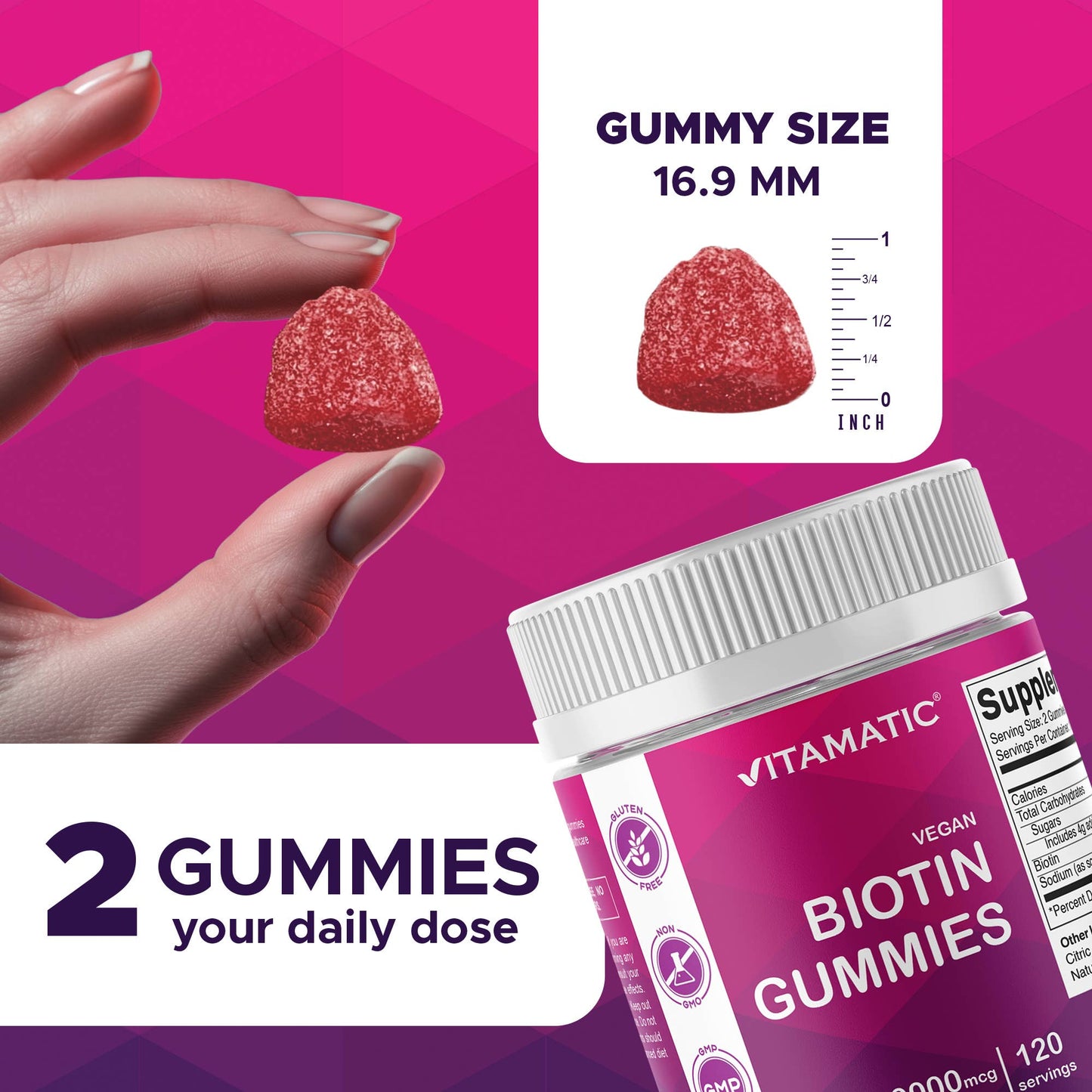 Vitamatic Biotin Gummies 10,000 mcg- 240 Vegan Gummies
