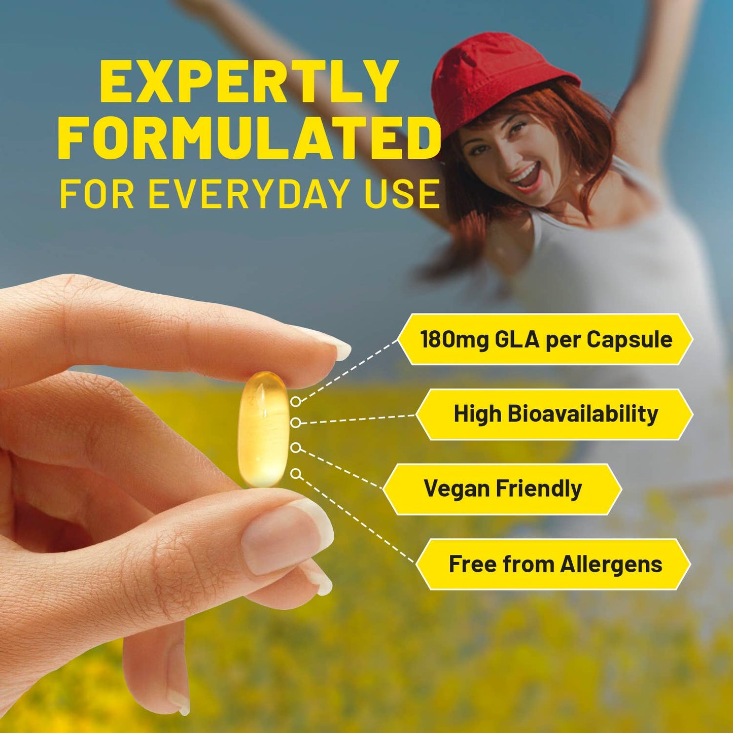 Vegan Evening Primrose Oil 2000mg with Vitamin E & B6 – 60