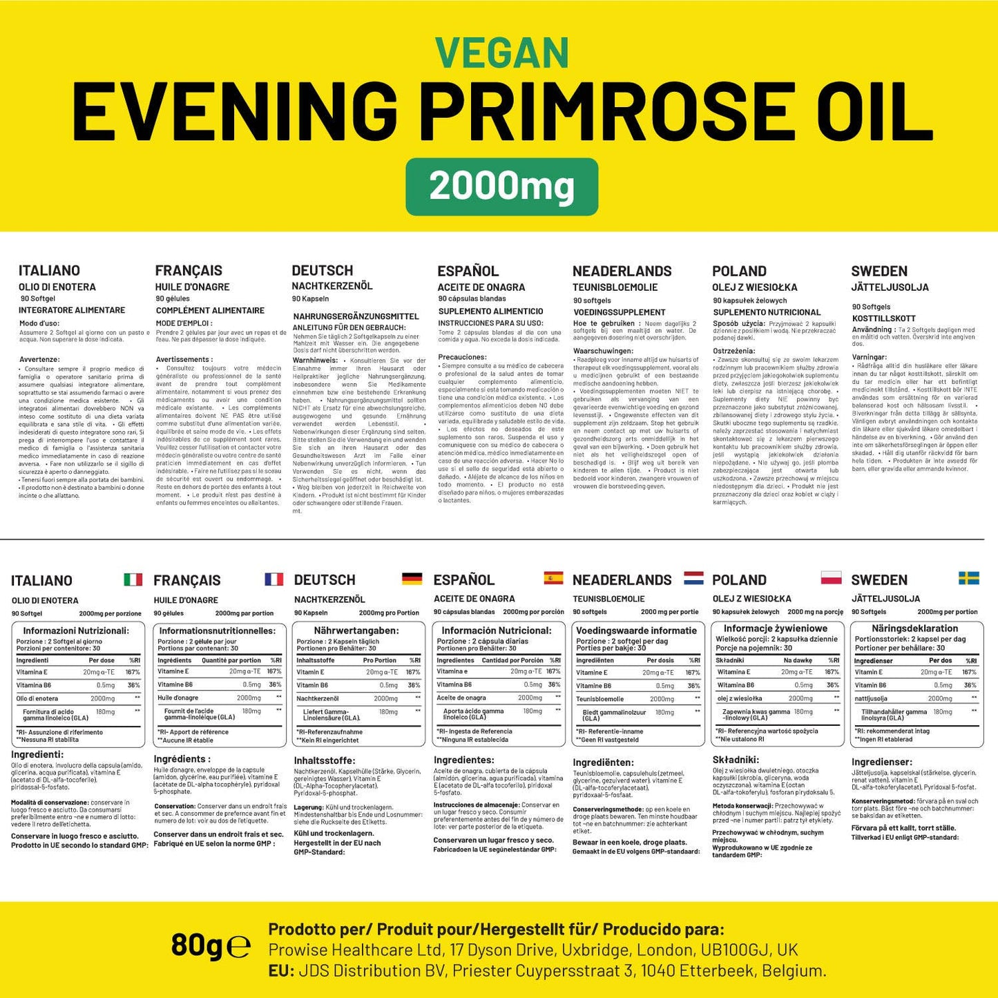 Vegan Evening Primrose Oil 2000mg with Vitamin E & B6 – 60