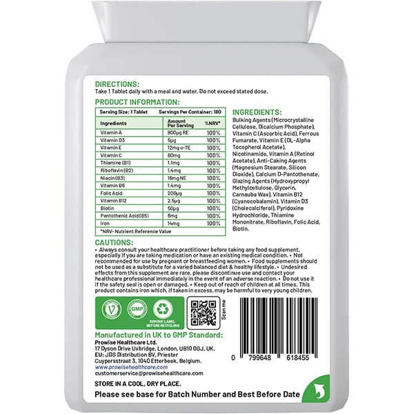 Multivitamin & Iron 180 Tablets (6 Months Dose) Immune Suppo