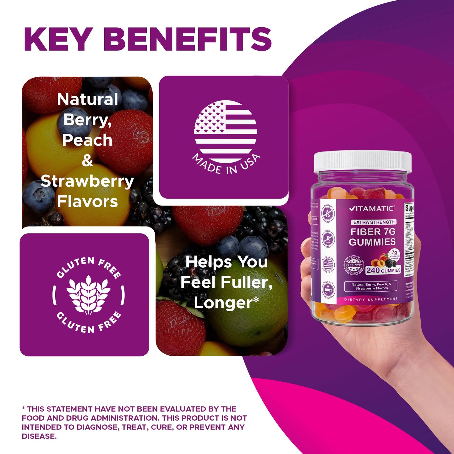 Vitamatic Fiber Gummies Digestive Health & Regularity | 240 Gummies