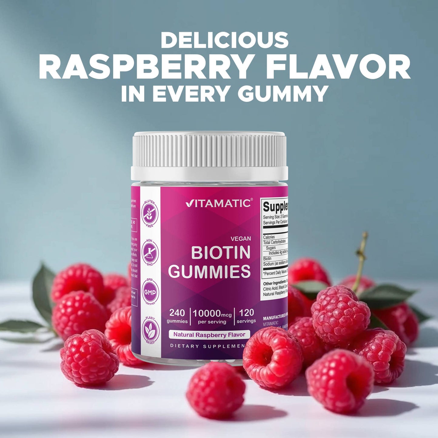 Vitamatic Biotin Gummies 10,000 mcg- 240 Vegan Gummies