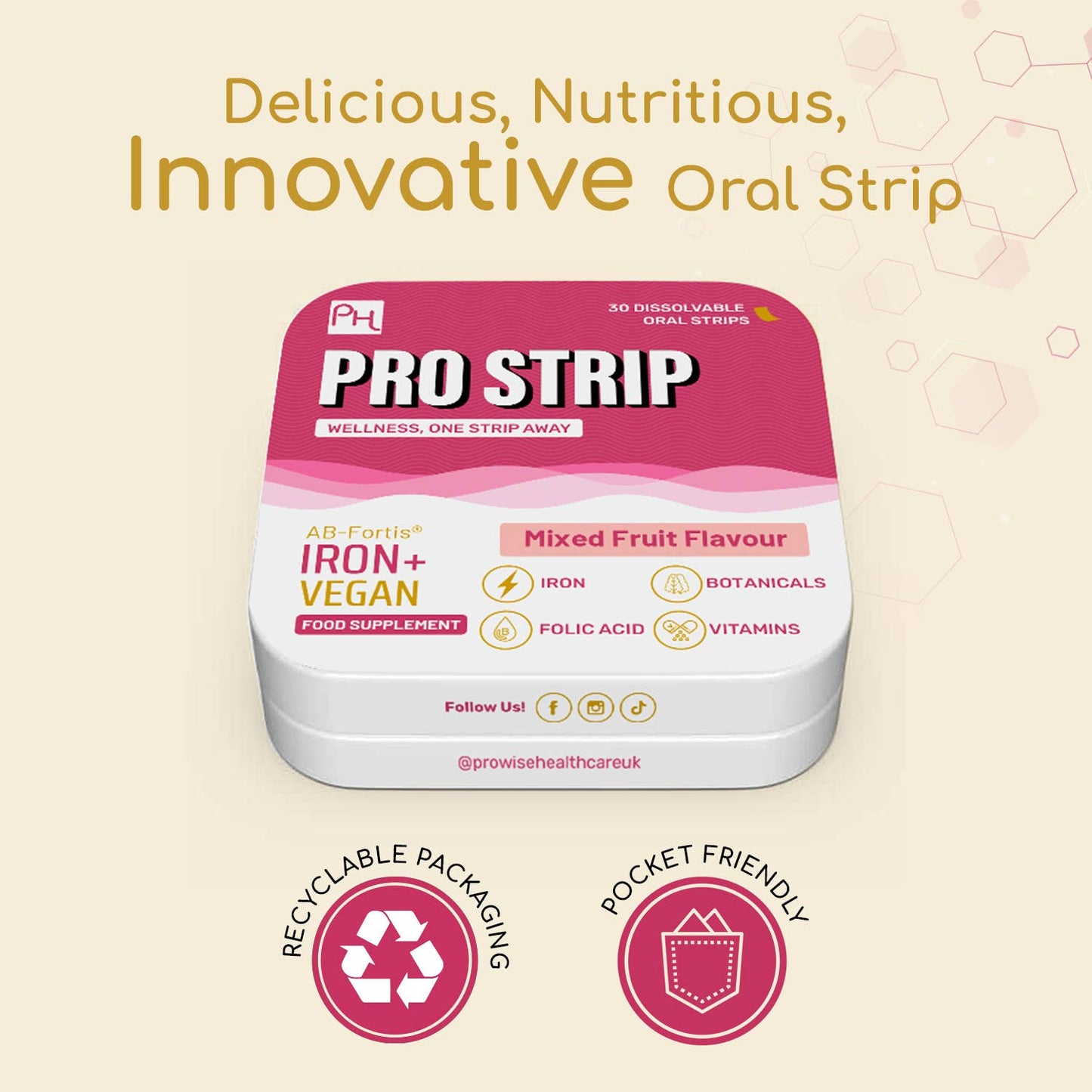PROSTRIP®️ IRON+ AB-Fortis® 14mg 30 Oral Vegan Strips