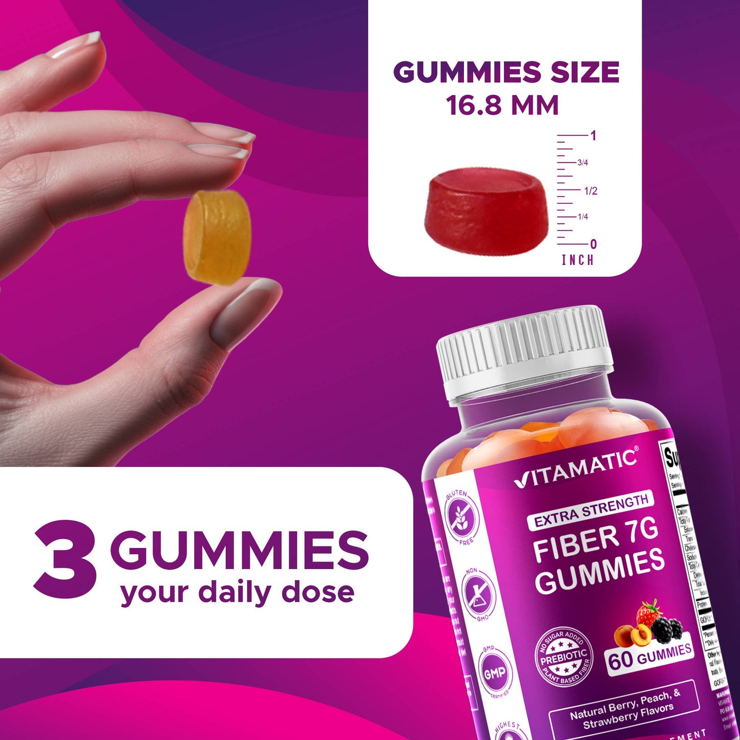 Vitamatic Prebiotic Fiber Gummies for Adults - 7G Fiber