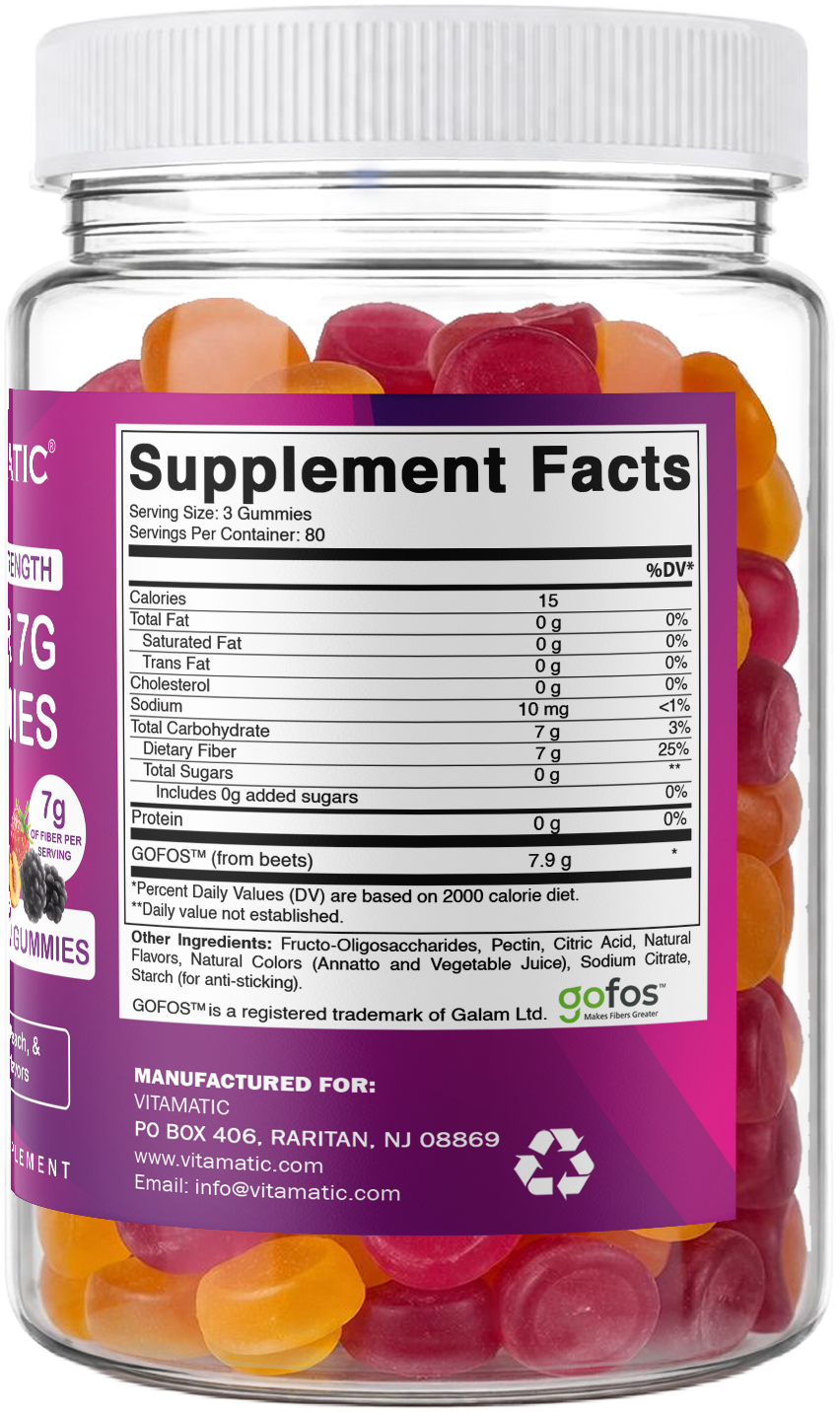 Vitamatic Fiber Gummies Digestive Health & Regularity | 240 Gummies